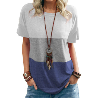 New Spring and Summer Color Matching Round Neck Loose Bat Short-sleeved Three-color T-shirt