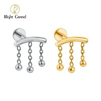 Right Grand ASTM F136 Titanium Curved Tassel Bar Internally Threaded Helix Cartilage Stud Earring Piercing