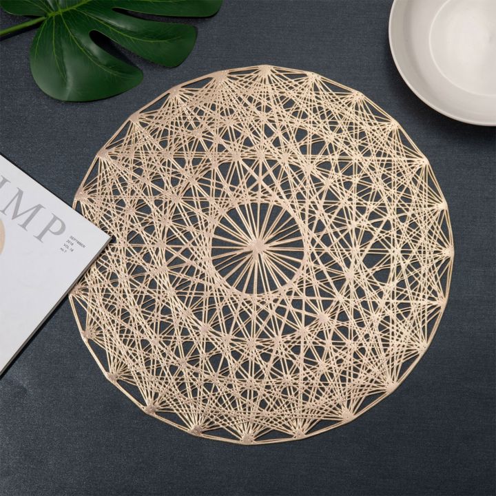 table-mat-household-hexagram-pattern-placemat-hollow-out-heat-insulation-pad-decorative-mat-golden-silver-rose-gold