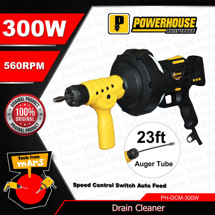 POWERHOUSE Drain Cleaner 300W With 23ft Auger Tube Handheld Electric