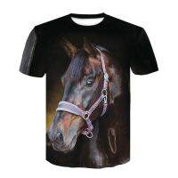 New fashion trend mens and womens Black Cool Horse Head T-shirt 2023 Summer mens Animal Print Short sleeve T-shirt