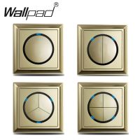 ✟ Luxury Plastic Gold 1 2 3 4 Gang 20A 45A Dimmer FAN Switch Push Button Sensor Step Light Switch LED Neon Wallpad L6 Interruptor