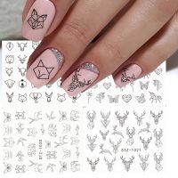 【LZ】 4pcs/Set Abstract Animal Nail Stickers Lady Face Decals Deer Fox Water Black Leaves Sliders Anime Tattoo Manicure TRSTZ1018-1033