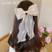 Original Summer Super Fairy Beige Mesh Bow Ribbon Hairpin Womens Back Head High-end Headwear Large Clip