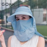 Topi Bucket สำหรับผู้หญิงหมวก COKK หมวกฤดูร้อนสำหรับผู้หญิงหมวกบังแดดที่มีครีมกันแดดระบายอากาศได้หมวกชายทะเลสำหรับผู้หญิงใหม่หมวกกันแดดปีกกว้างผู้หญิง