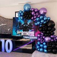 Metallic Chrome Blue Black Purple Balloon Garland Arch Kit Free Blacked Video Game Decor Birthday Party Baby Shower Decorations Artificial Flowers  Pl