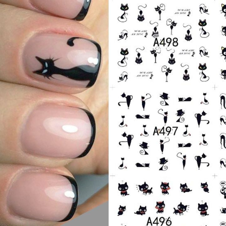 12pcs-3d-cute-cat-pattern-watermark-designs-nail-stickers-water-transfer-decals-beauty-dark-cat-nail-art-decoration