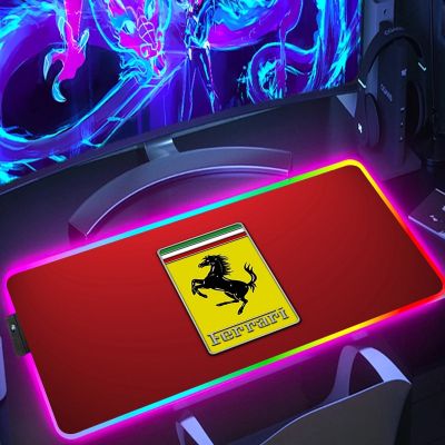 RGB Ferrari Mouse Pad With Backlight Pc Gamer Accessories Mousepad Xxl Desk Protector Keyboard Mats Large Anime Mice Backlit Mat Basic Keyboards