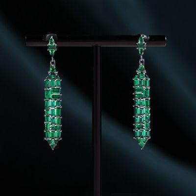 Wong Rain Vintage 925 Sterling Silver Emerald High Carbon Diamonds Gemstone Tassel Drop Dangle Earrings Fine Jewelry Wholesale