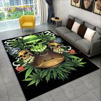 Maple Weed Plants Green Death Skull Area RugCarpet Rug for Home Living Room Bedroom Sofa Doormat Decorkids Non-slip Floor Mat