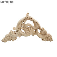 European Wood Carved Applique Corner Wall Floral Frame Onlay Modern Door Furniture Decorative Wood Craft Miniatures Figurines