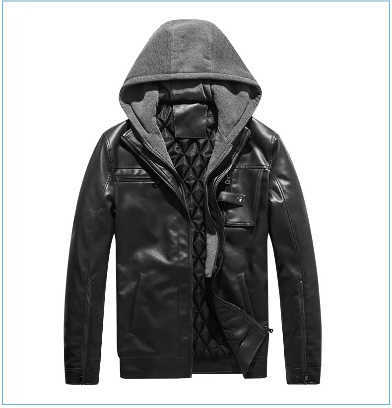 Leather jacket with on sale cotton sleeves and hood