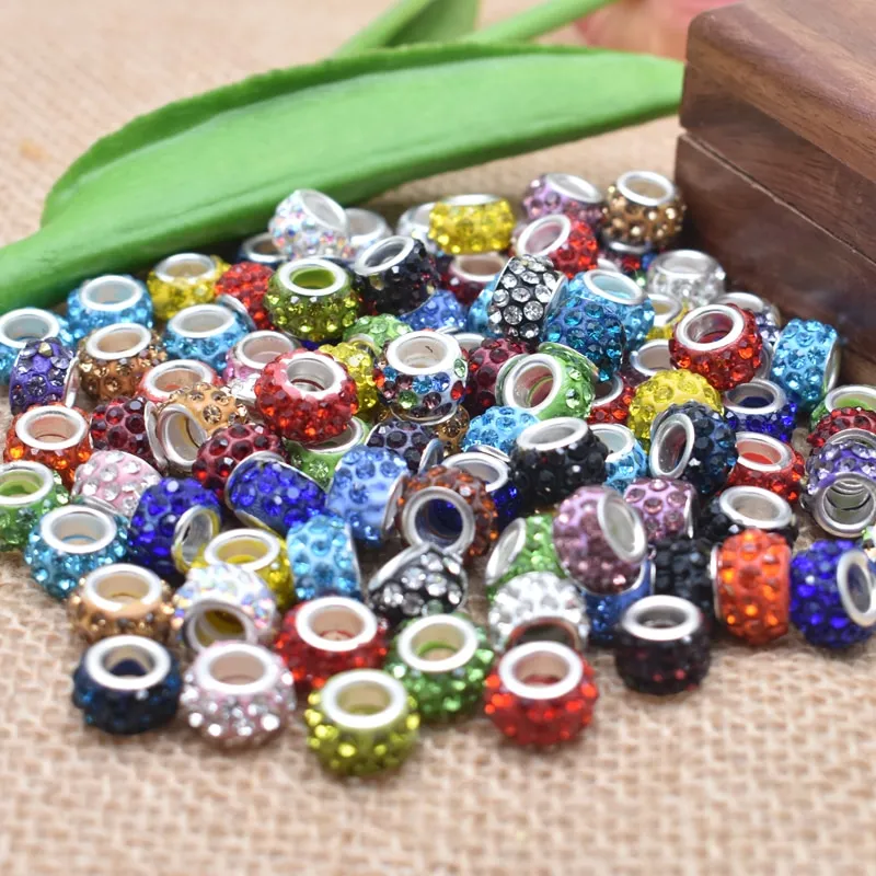 Yanqi 20PCS/Lot Big Hole Round Rhinestone Crystal Glass Beads Loose Spacer  Beads For DIY Jewelry Making Bracelet Necklace Murano Headbands