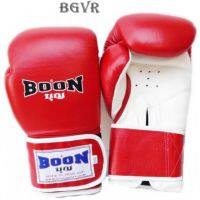 BOON Boxing classic Gloves 8,10,12,14,16 oz BGVR Velcro All Red - White Genuine Leather Sparring MuayThai MMA K1นวมซ้อมมวยไทย บุญมวยไทย ทำจากหนังแท้ เมจิกเทป สีแดง-ขาว