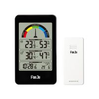 FanJu 3356 Weather Station Clock with Outdoor Sensor Indoor Outdoor Temperature Humidity Alarm Clock with Thermometer