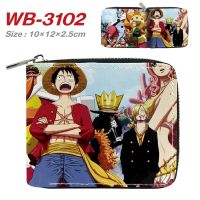 [COD] Piece anime peripheral short students men and women pu zipper fold leather card bag coin purse