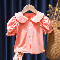 PinkWhite Puff Sleeve Shirts Summer Toddler Little Girls Clothes 2022 er Pan Collar Single Breasted Button Up Blouses Tops