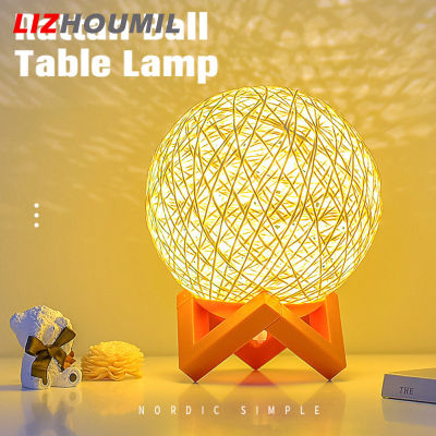 LIZHOUMIL 3d Rattan Ball Led Night Lights Dimming Moon Lamp With Bracket For Home Bedroom Decor Christmas Gifts