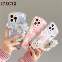 Cute 3D Flower Wrist Phone Chain Soft Phone Case for iphone 12 14 Pro Max 13 MiNi 11 XR X XS 7 8 plus SE 3 Lens Protective Cover