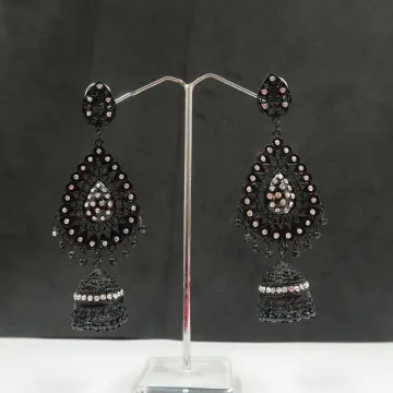 Jhumka earrings with black beads traditional Indian jhumki jumki ear studs