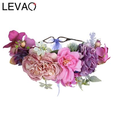 LEVAO Bridal Garland Headpiece Wedding Flower Headband Wreath Hairbands Colors Band Girls Hair Accessories Women Crown Head Hoop