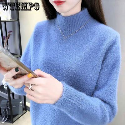 ♠ Half Turtleneck Fleece Sweater Women 39;s Korean Loose Thick Knitted Pullover Bottoming Shirt