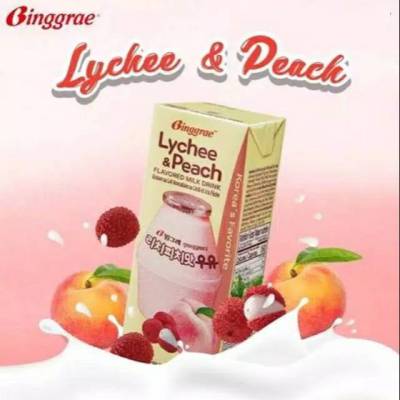 นมเกาหลีรสลิ้นจี่&amp;พีช binggrae lychee&amp;peach flavor milk (200ml x 1 pcs กล่อง)