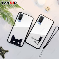 LZDTUD เคสกระจกนิรภัย VIVO V21 V21e 4G 5G V20 SE Pro เคสโทรศัพท์ มีสายรัดข้อมือ ขอบนิ่ม TPU เคส เคสน่ารักลายแมว V2025 V2024 V2061 V2055 2018 V2022 V2023