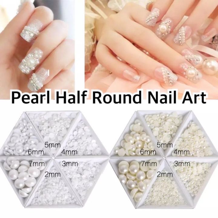 เลือกไซต์-มุกแต่งเล็บ-มุกสีขาว-มุกสีงา-มุกครึ่งซีก-มุกสำหรับแต่งเล็บสีขาว-สีงา-ของแต่งเล็บ-ของน่ารักๆ-pearl-half-round-nail-art