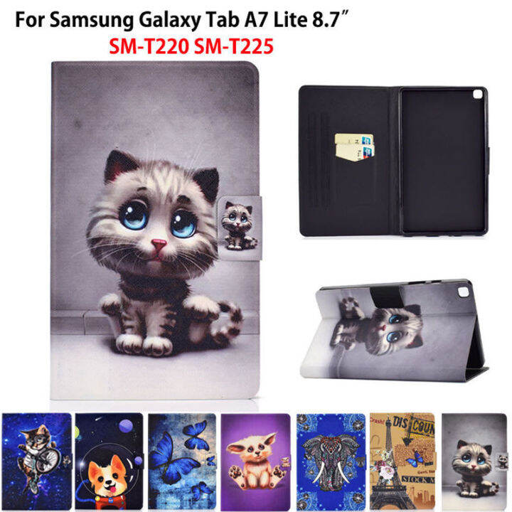 สำหรับ-samsung-galaxy-tab-a7-lite-8-7-2021-sm-t220-sm-t225-t220-t225น่ารักแมวสัตว์ซิลิโคน-pu-หนังปลอก