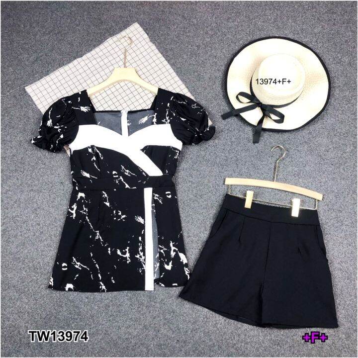 tw13974-set-เสื้อลายหินอ่อน-กางเกงขาสั้น