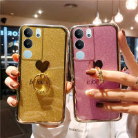 KOSLAM เคสโทรศัพท์ขาตั้งในตัวแหวนใส่นิ้วชุบแบบรูปหัวใจสำหรับ VIVO V29 5G V29e V29 Pro V27 5G V27 5G V27e 5G V25 5G V25e V25 Pro V23 5G V23E 4G 5G 5G 5ปลอกโทรศัพท์มือถือ TPU นิ่มคลังสินค้าพร้อมสไตล์ใหม่ G V20 Pro