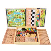 Checkers Three-in-One Aeroplane Chess Five-in-a-Row Animal Checker Game Multi-Functional Chess Childrens Student Education Wooden Toys