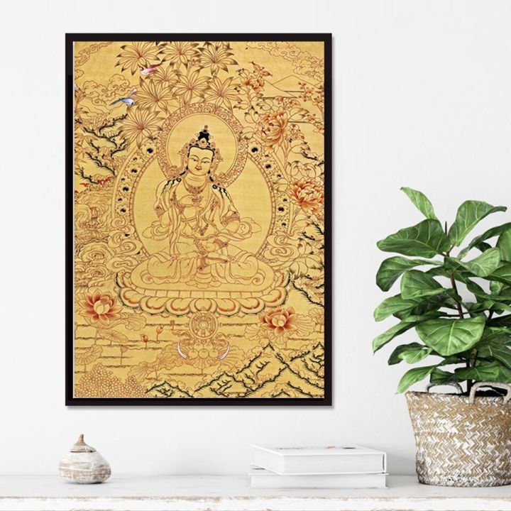 พุทธพระพุทธรูป-thangka-ผ้าใบพิมพ์โปสเตอร์ภาพวาด-art-อินเดียจีน-zen-ภาพผนัง-retro-ตกแต่งบ้าน-new