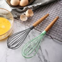 Mixer Beater Wooden Hand Whisk Non-Slip Easy to Clean Egg Beater Milk Frother Kitchen Utensil Silicone Cream Milk Stiring Beater