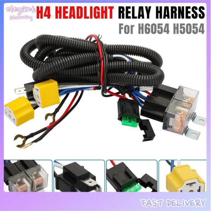 elegantstunning 12v Car H4 Led Headlight Relay Wiring Harness Kit
