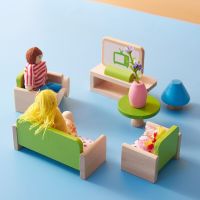 Dollhouse Furniture Wooden Dolls Set Toys For Kids Miniature Bedroom Living Room Dolls Accessories Toys House Pretend Play Gift