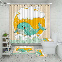 Vixm Cute Whales In Love Bathroom Waterproof Shower Curtain Set Pedestal Rug Lid Carpet Toilet Cover Set Bath Curtain Mat Set