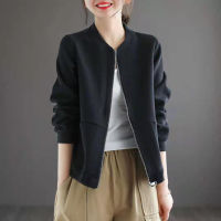 2022 Spring and Autumn Short Leisure Baseball Uniform Female Loose Solid Color Zip Cardigan Fashion All-match New Miss Jacket