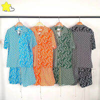 High Street Patchwork หลวม Crocodide เสื้อผู้ชายผู้หญิง Casual Cashew Full พิมพ์ Embrode Lapel เสื้อสีส้มสีฟ้าพร้อม Tags