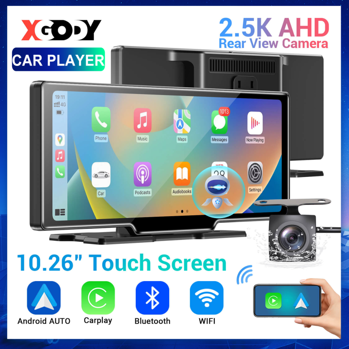 XGODY 10.26" Inch IPS 2.5D Touch Screen Portable Car Player Wireless Carplay Android Auto
