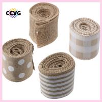 CCVG ริบบิ้นผ้ากระสอบ4ม้วนขนาด2.5นิ้ว20หลาริบบิ้นแบบมีสายริบบิ้นลายดอกไม้ตกแต่งงานประดิษฐ์ลายจุดสีขาวริบบิ้นลายสก็อตวันขอบคุณพระเจ้า