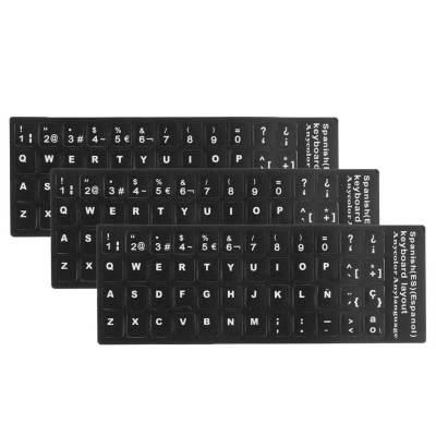 【cw】3Pcs Spanish White Letters Keyboard Stickers Laptop Protector Cover Film ！