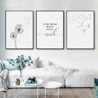 Dandelion Wall Art ภาพวาดผ้าใบ Make Wish Dandelion พิมพ์โปสเตอร์สไตล์นอร์ดิกบทคัดย่อห้องนั่งเล่นห้องนอน Decor เนอสเซอรี่ New