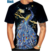 Peacock 2023 New 3d Print Short Sleeve T-shirt Breathable Summer Mens Wear Fashion Versatile Style