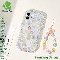 เคสสำหรับ Samsung Galaxy A13 A21S A20S A14 A03 A22 A31 A12 A11 A10 A10S A04 A04E A04S แกน A03 A02โปร่งแสง A02S แฟชั่นสาวๆเคสโทรศัพท์ลายดอกไม้และต้นไม้สร้างสรรค์ขอบโค้งเป็นลอนฝาหลัง TPU แบบนิ่มพร้อมสร้อยข้อมือ