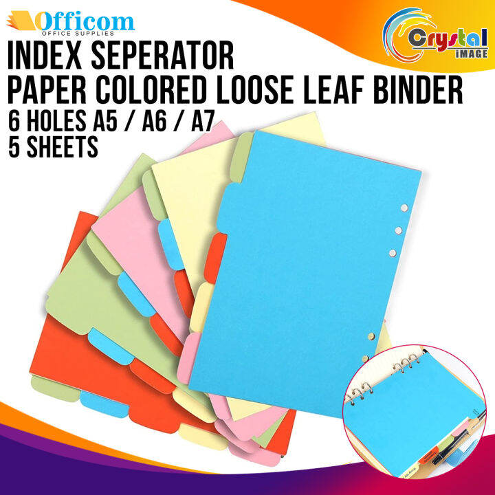Binder Index Separator 6 Holes A5 / A6 / A7 (5 SHEETS) Paper Colored