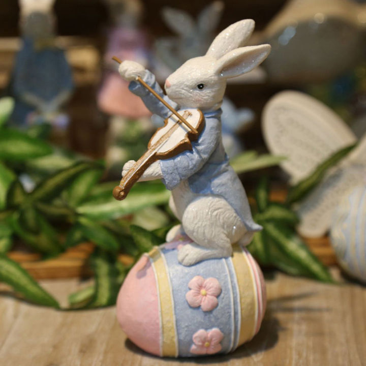 bhdecor-2023กระต่ายอีสเตอร์ประดับใหม่นักดนตรีน่ารักรูปปั้นกระต่ายพร้อมไข่อีสเตอร์สำหรับงานเลี้ยงสำนักงานบ้าน