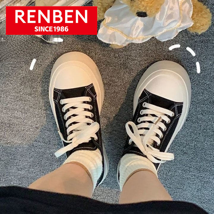 renben-รองเท้าผ้าใบผู้หญิง-สไตล์เกาหลี-สีขาว-รองเท้าสไตล์คอนเวิส-รองเท้าผ้าใบแฟชั่น