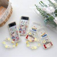 เคสโทรศัพท์แบบสายรัดข้อมือลายตัวการ์ตูนน่ารักสำหรับ Samsung Galaxy Z Flip 4 3ฝาหลังเป็นลอนนุ่มใสกันกระแทก